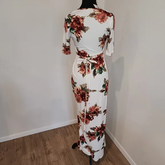Stillettos Floral Wrap Maxi Dress - White and Brown - Picture 2 of 5